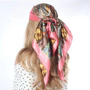 2/$30 Paisley Floral Pattern Pink Scarf Silk Satin Neck Tie Wrap Bag Decor Head